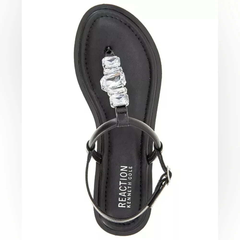 Kenneth Cole Reaction Women's Sera Black Leather Almond Toe Flat Sandals Size 9